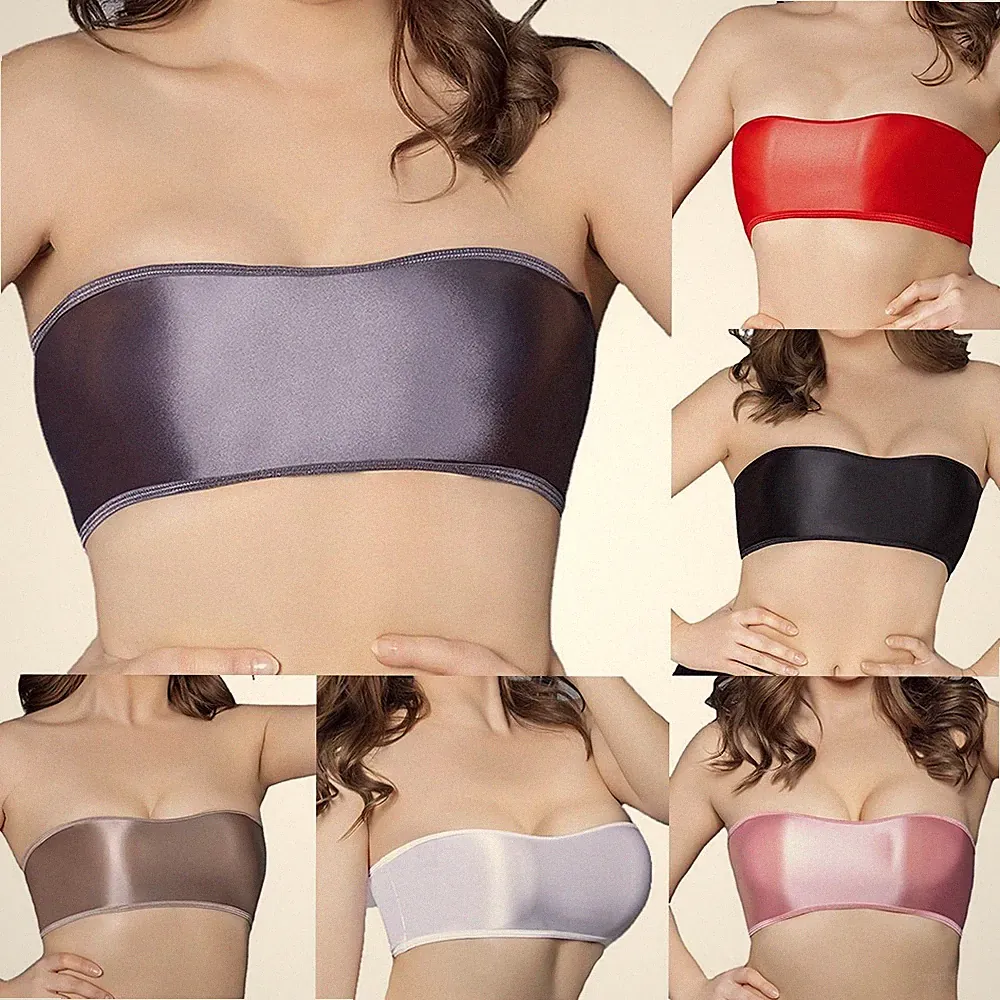 Oily Gloss Tube Trägerloser BH Crop Top für Damen Elastisch Stretch Unterwäsc