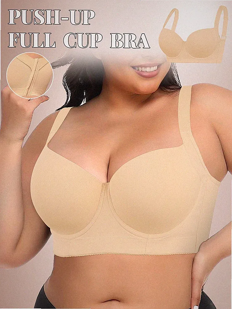 Olivgrüner nahtloser Damen BH in großen Größen Minimalistischer Lift Billig24