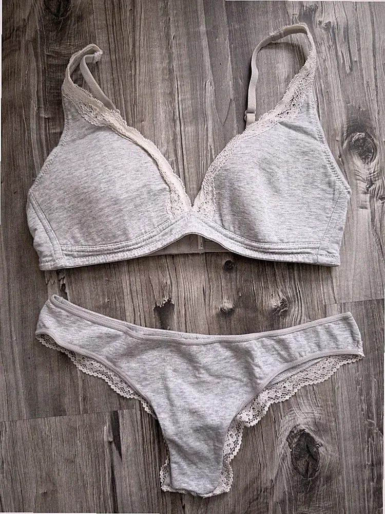 OYSHO Dessous Set BH 75B + Slip S grau meliert Triangel mit Spitze