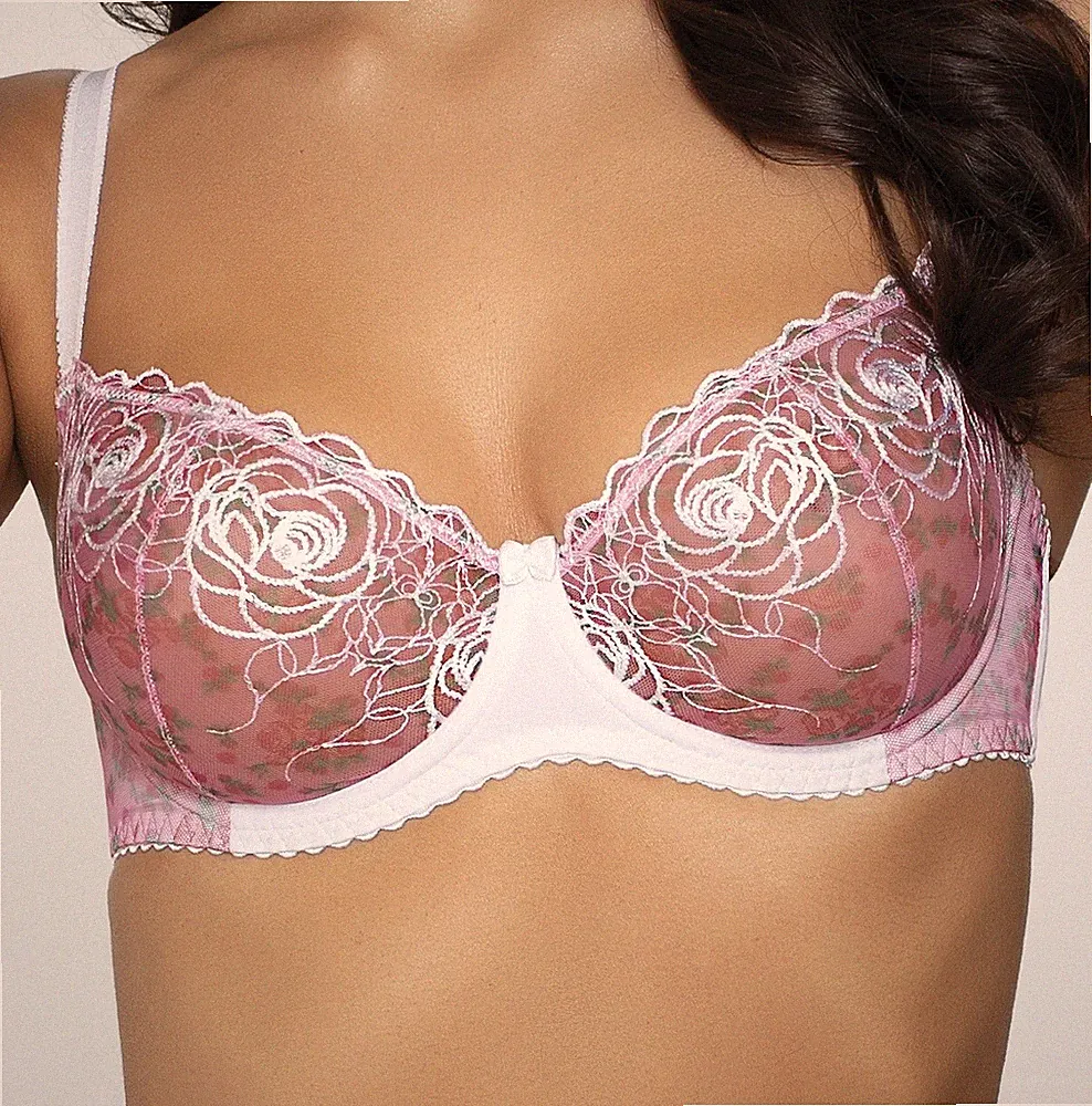 PariPari Bügel BH weiß pink Balconette transparent Softcup mit Stickerei