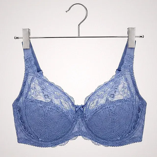 Petite Fleur Entlastungs BH ohne Bügel 90E Baumwollmix Spitze breite Träger blau