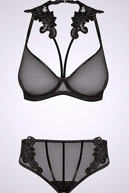 Petitenoir 3pc Bügel-BH Set Gr.75C / 80B UK 34C/36B Slip & Panty 40 M Mesh Samt