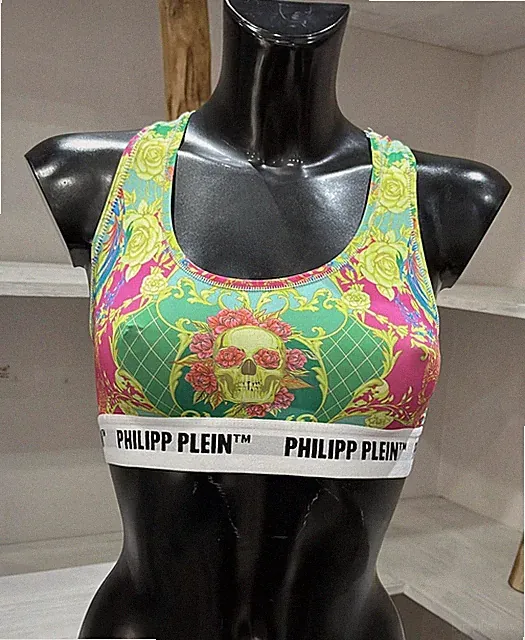 Philipp Plein Top Bi -zurück Frau Gr. Eu L Fantasie Blumenmuster PP3