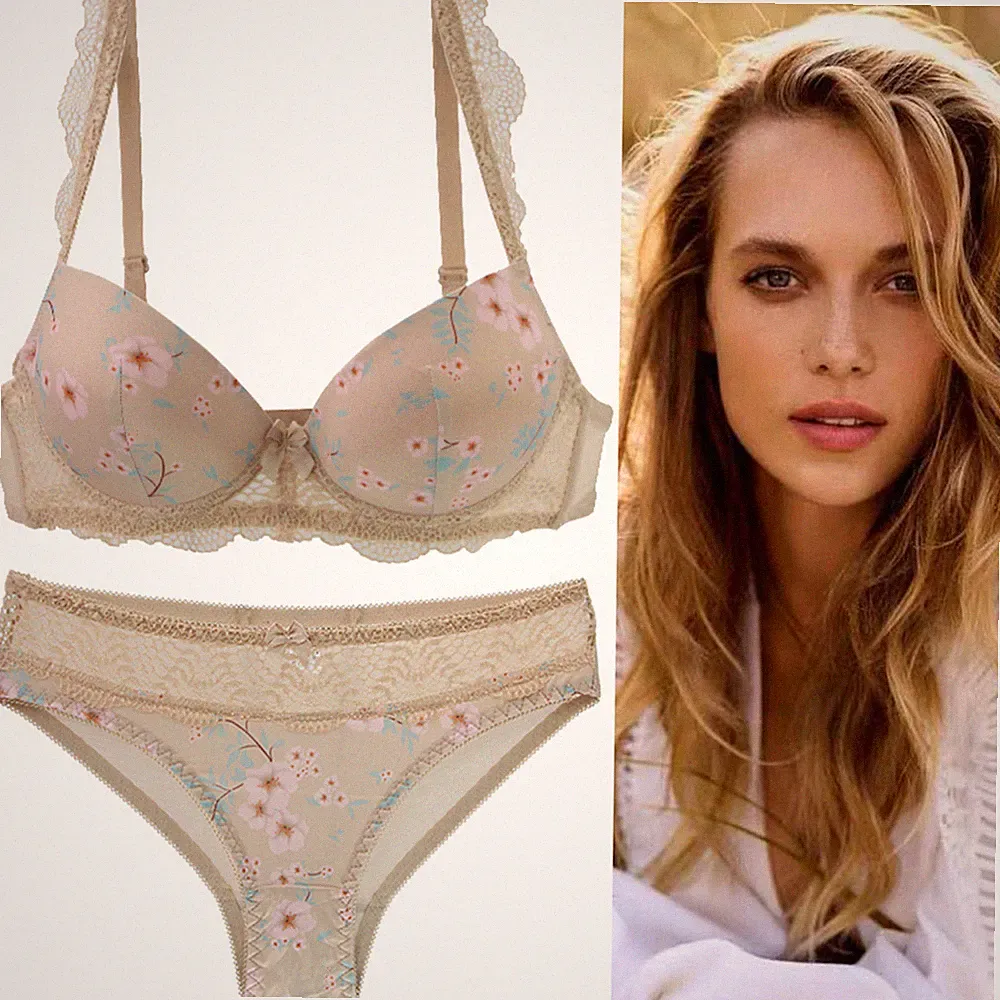 Plunge-BH-Sets Damen-Push-up-BH-Sets mit floraler Spitze, gepolsterter Bügel-BH
