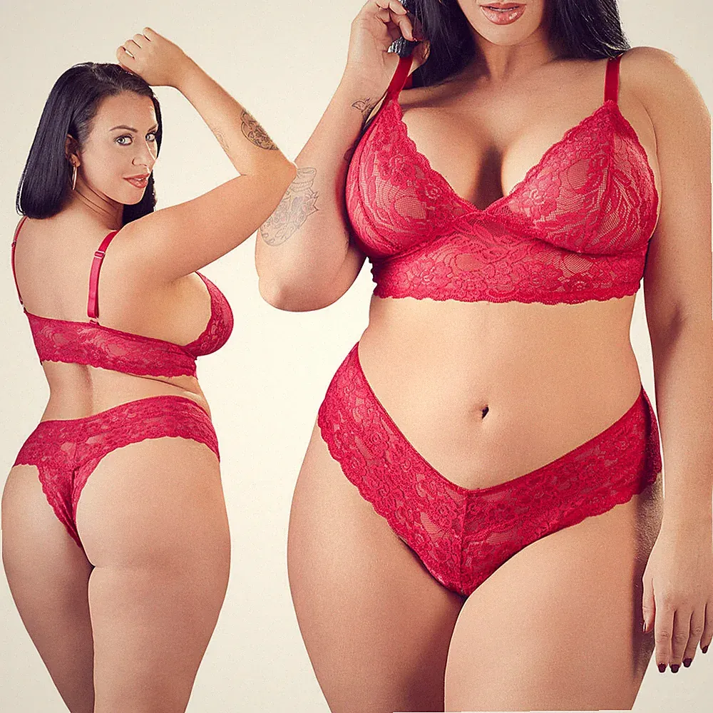 Plus Size Damen BH-Set XL 2XL 3XL 4XL Spitze dessous 85 90 95 D E F "Shelby"