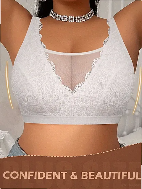 Plus Size Damen Weiße Spitzen Bügelloser BH Atmungsaktives Material für Billig24