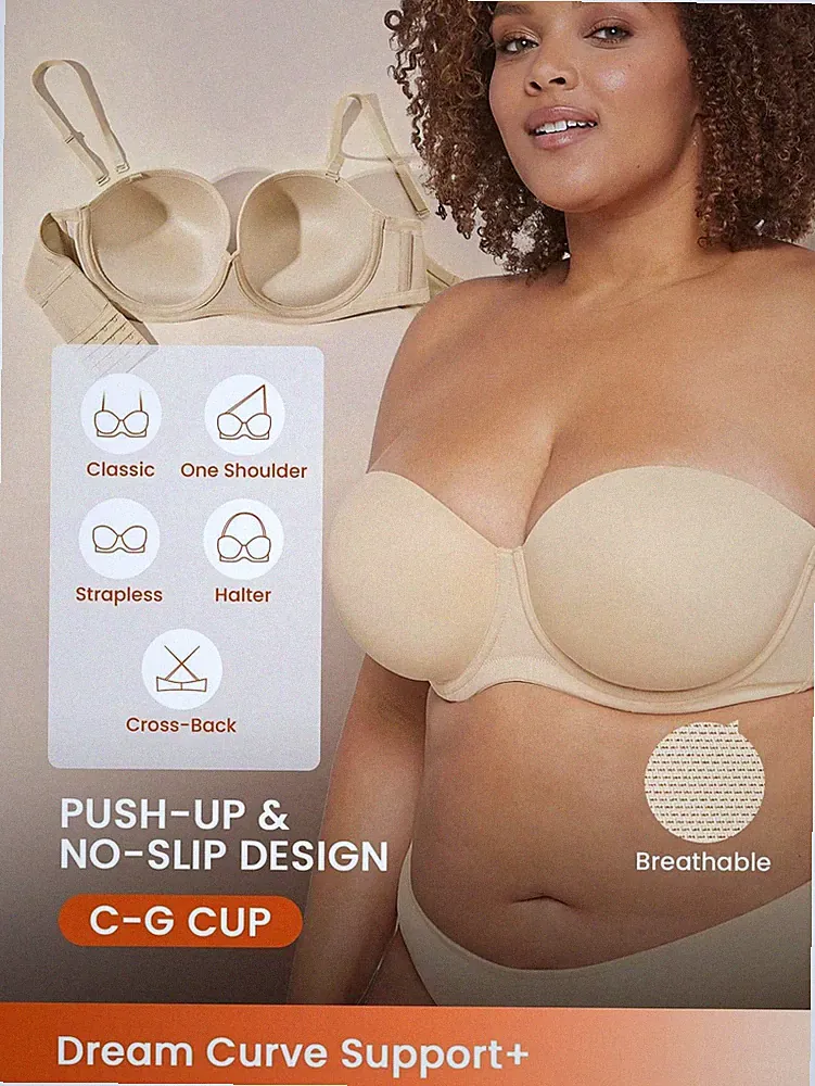 Plus Size Trägerloser Push Up BH für jeden Anlass in Aprikosenfarben Billig24