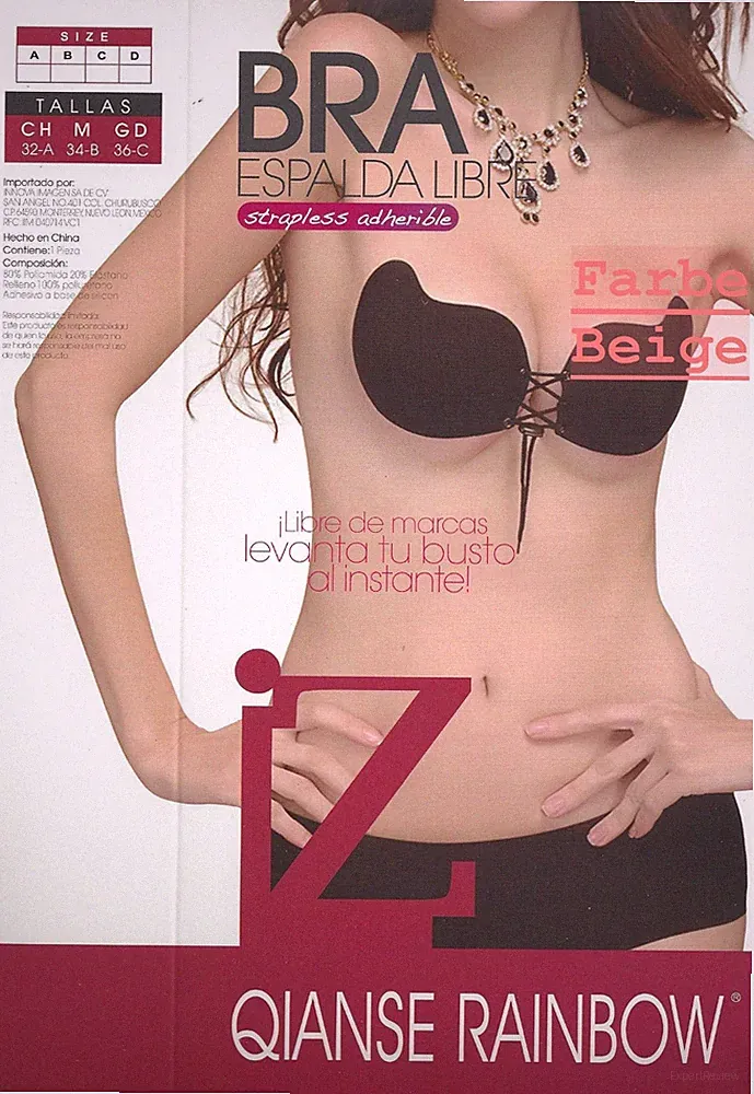 Polyurethan Push up, Selbstklebend mit Schnüren Trägerlos Klebe BH BEIGE Cup D