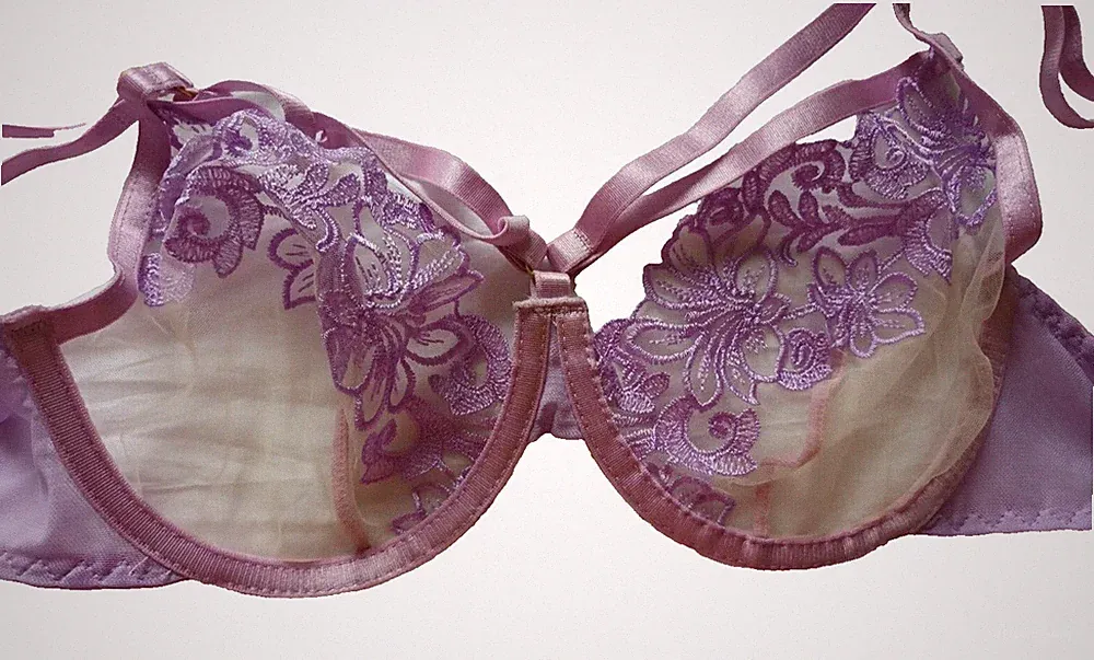 Pretty Little Thing großer lila Bügel bestickt sexy transparent Harness BH