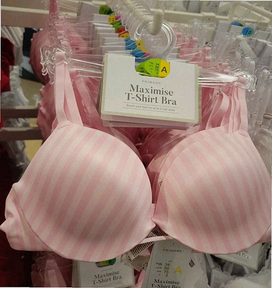 Primark Maximise Plunge T-Shirt BH 2 Größen größer Boost Push Up gepolstert rosa