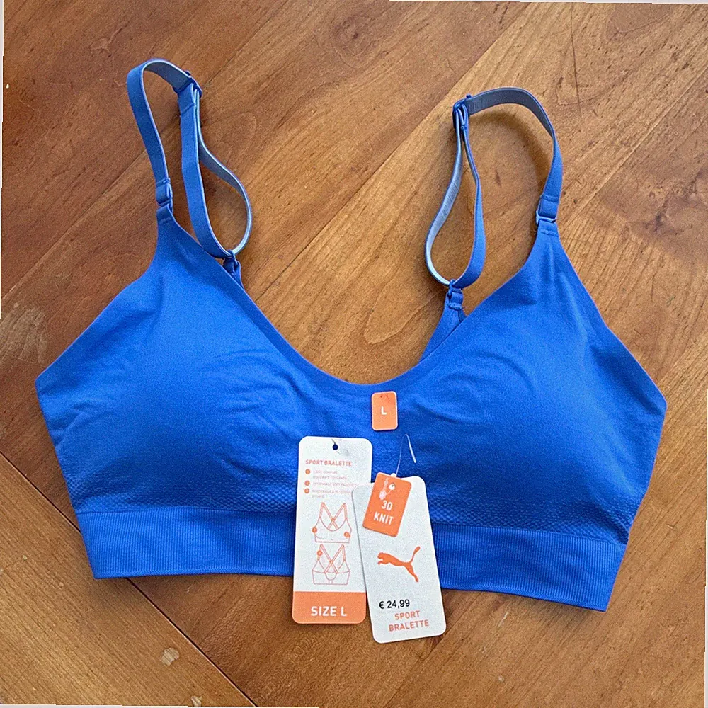 PUMA Damen Sport-BH/Bralette Blau Gr. L ohne Bügel, Häkchen-Ösen