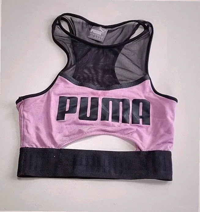 Puma Damen Sport BH Tank Top BRA Schwarz Pink XS mit Mash Transparent