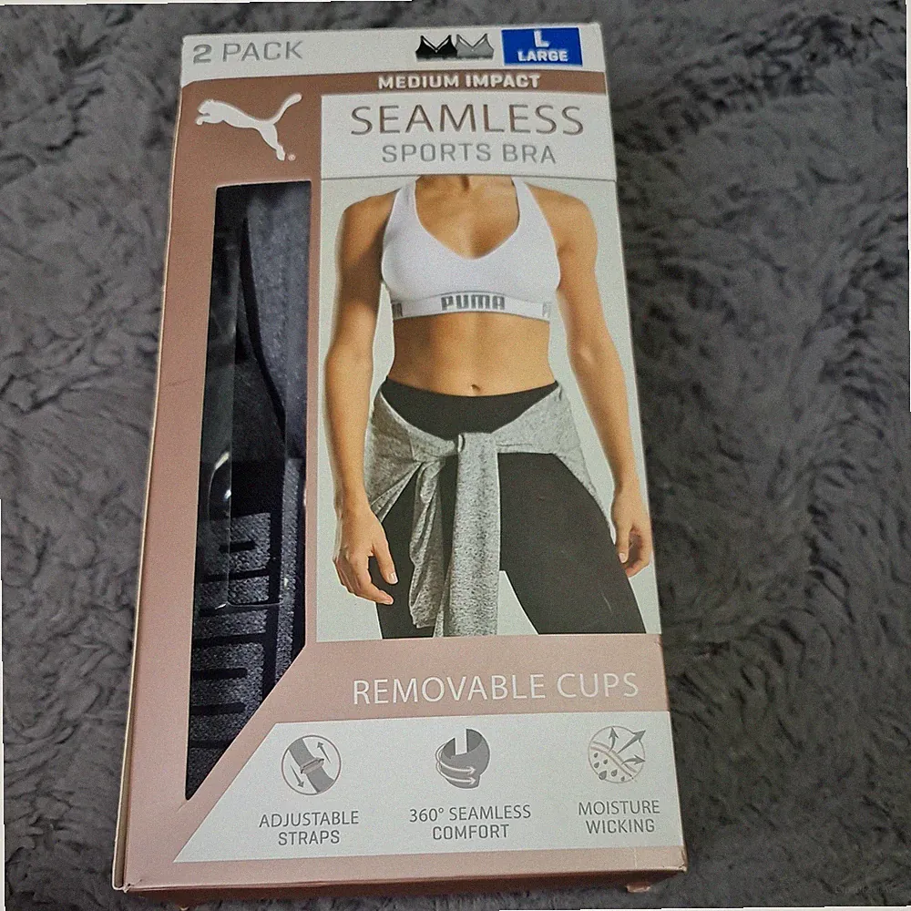 Puma Seamless Sport BH (2er Pack). Gr. L. Abnehmbare Cups/verstellbare Träger. Neu im Karton