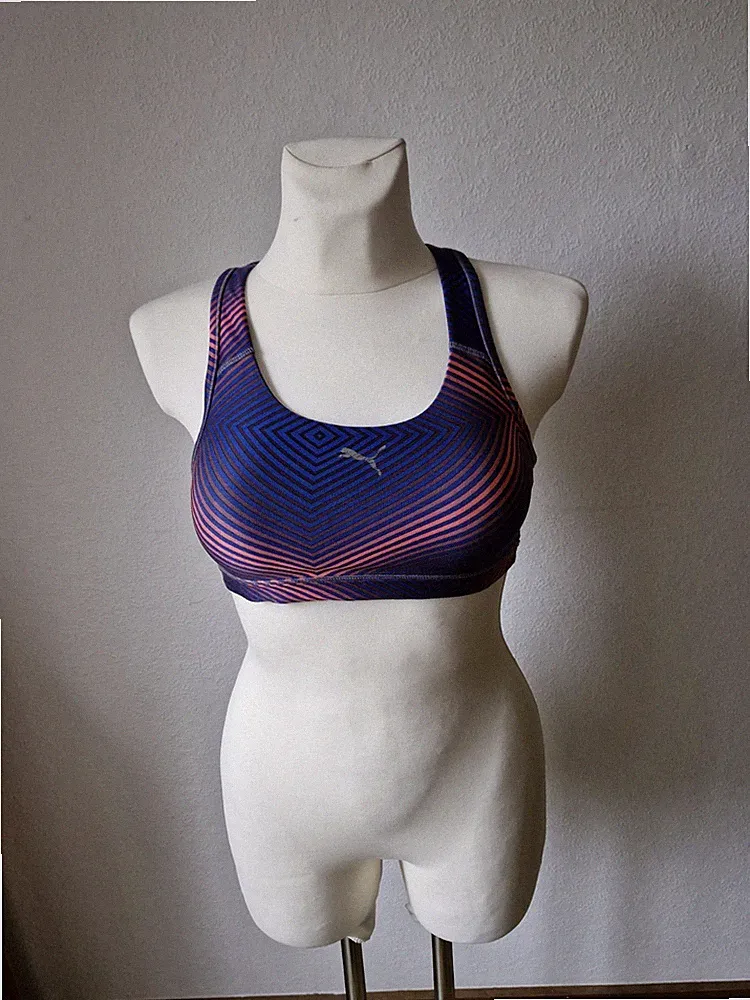 Puma Sport BH Blau Pink Rosa 36 Cup A/B Gestreift Racerback Training Gym Support