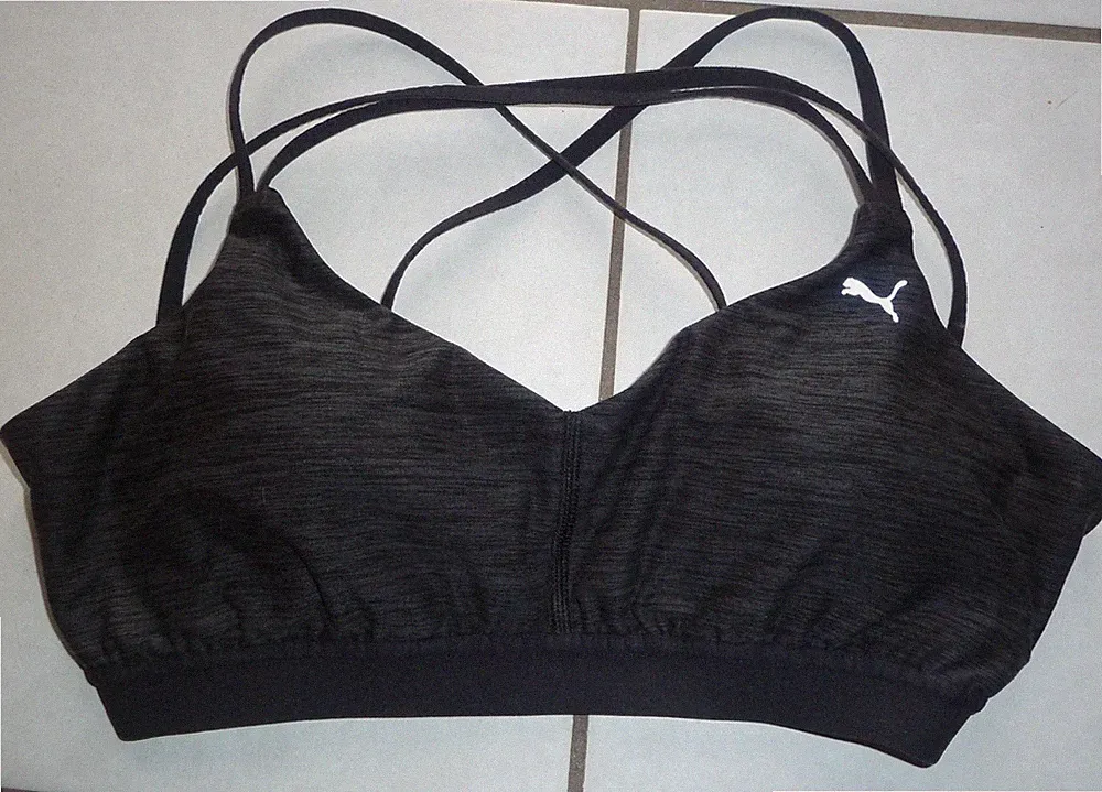 Puma Sport BH Bustier mit herausnehmbaren Pads Gr. M 38 schwarz grau meliert