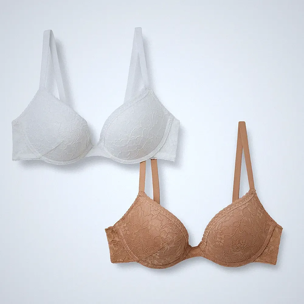 Push-Up-BH 2er-Pack Damen 80E Spitzenfutter gewaschen Bronze/Weiß Amazon