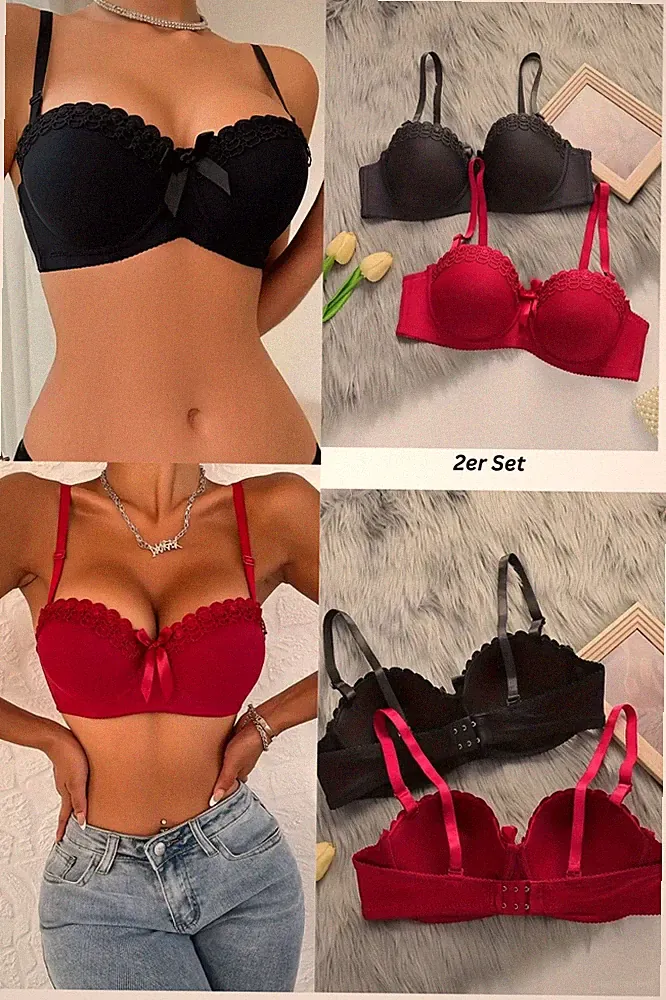 Push-Up BH Damen Bügel BH Spitze Balconette Rot Elegant Dessous S bis XL