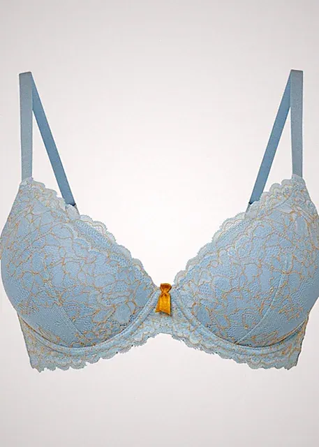 Push up BH mit Bügel Gr. 90 Cup D Nebelblau Honig Damen-Unterwäsche Bra Neu