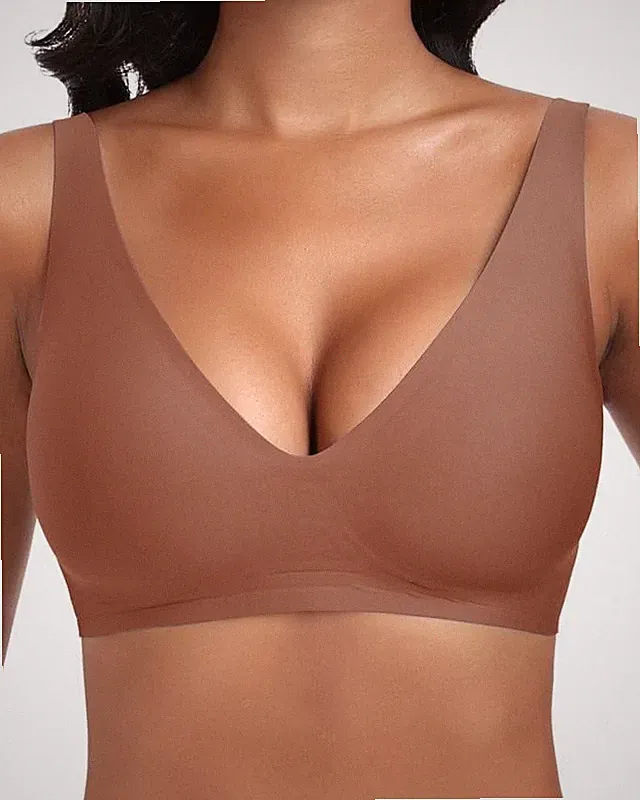 Push Up BH ohne Bügel Bequem Seamless Gepolstert für große Brüste Schwarz 1