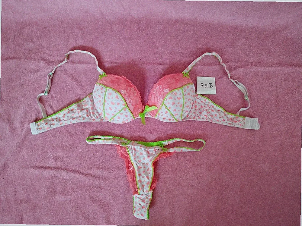 Push Up Bh Set Weiß Grün Herz damen Unterwäsche String Tanga Sexy Emo Herzchen