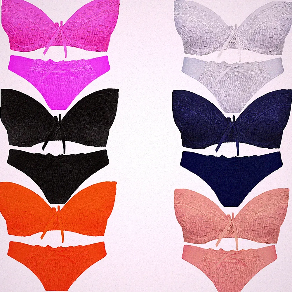 Push-Up-BHs Set Bra Träger Dessous mit String Neon 80 85 90 B (8098 B)