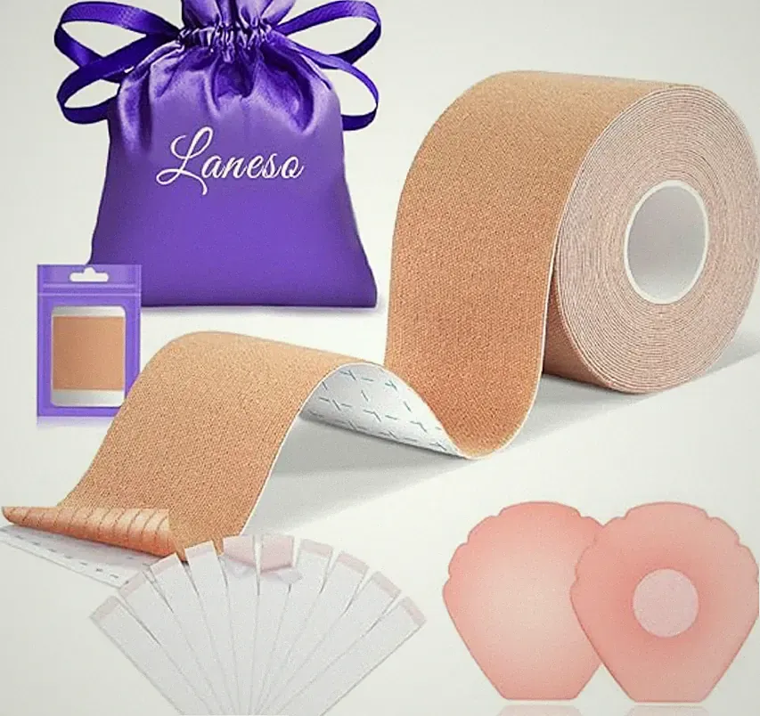 Push Up Brust Tape Set Klebe BH trägerlos rückenfrei Nippelpads Beige