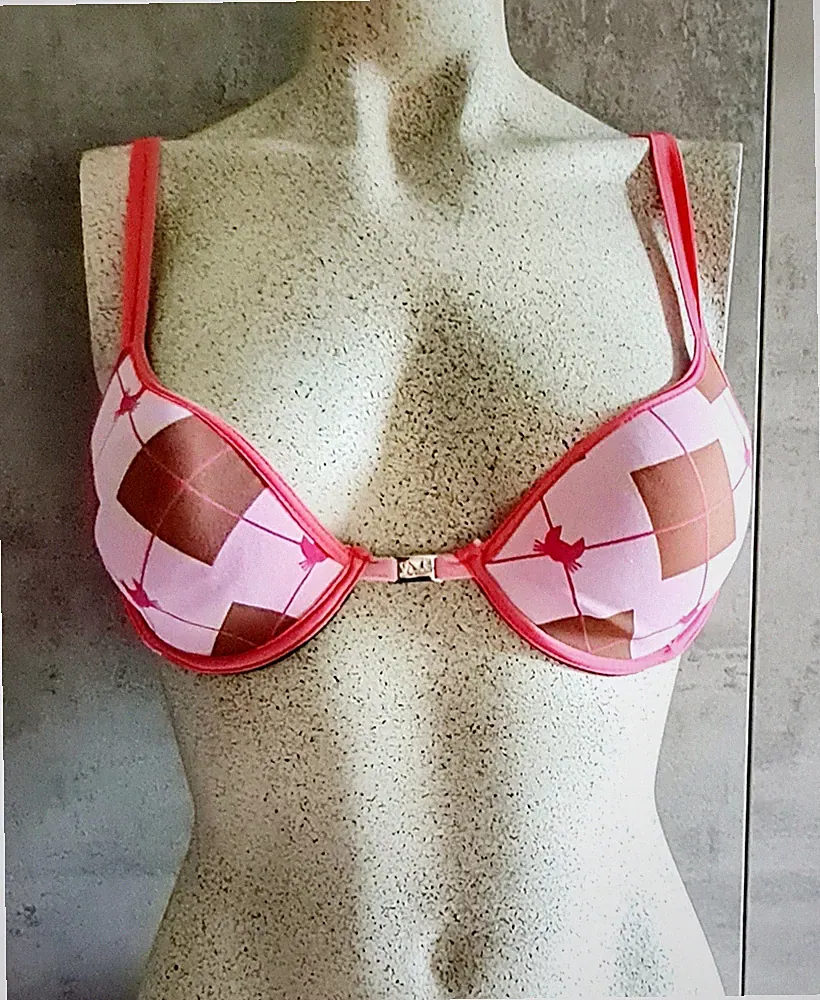 Pussy Deluxe Push up BH, neu, Gr. M, rosa + lachs, Burberry, Kitty, kariert
