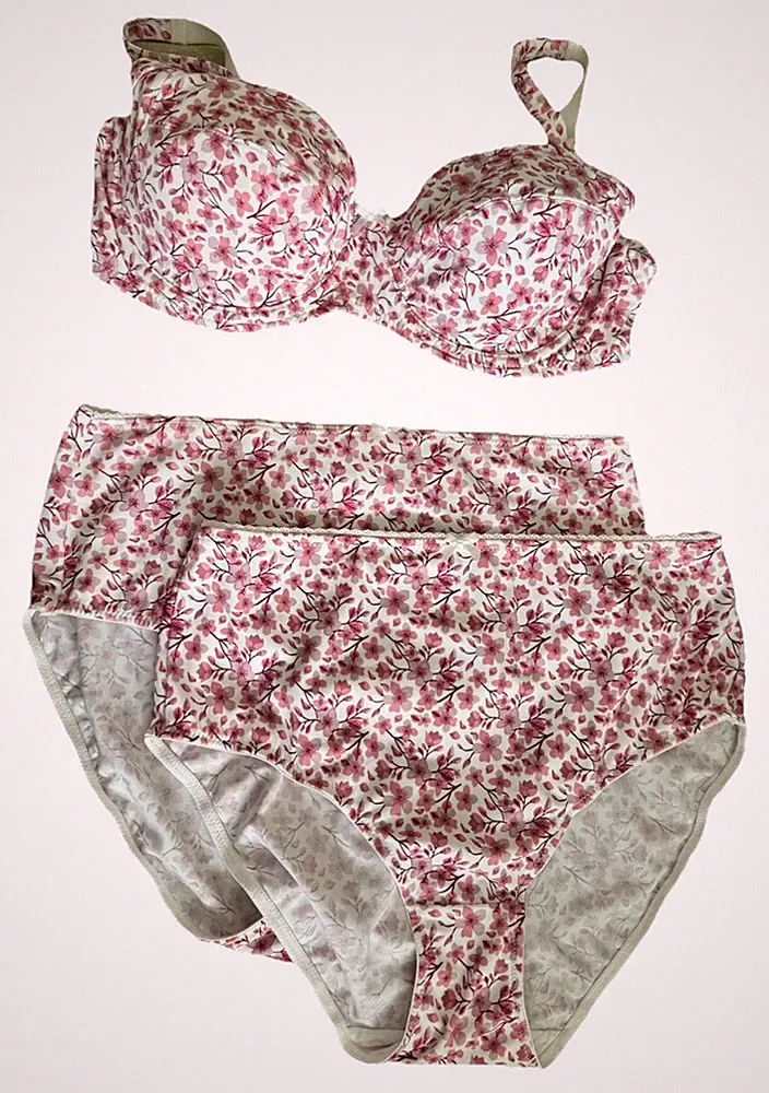 Queentex BH Set Creme Mit blümchen BH Gr. 85C + 2 Slips Gr. M (40/42) Neuwertig