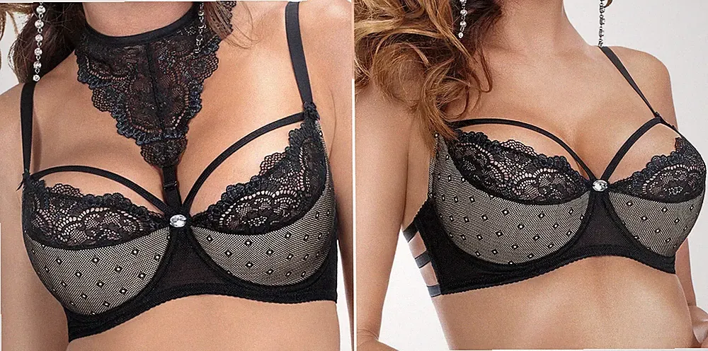 RÓZA PUSH UP BÜGEL BH GEPOLSTERT schwarz roza spitze bänder