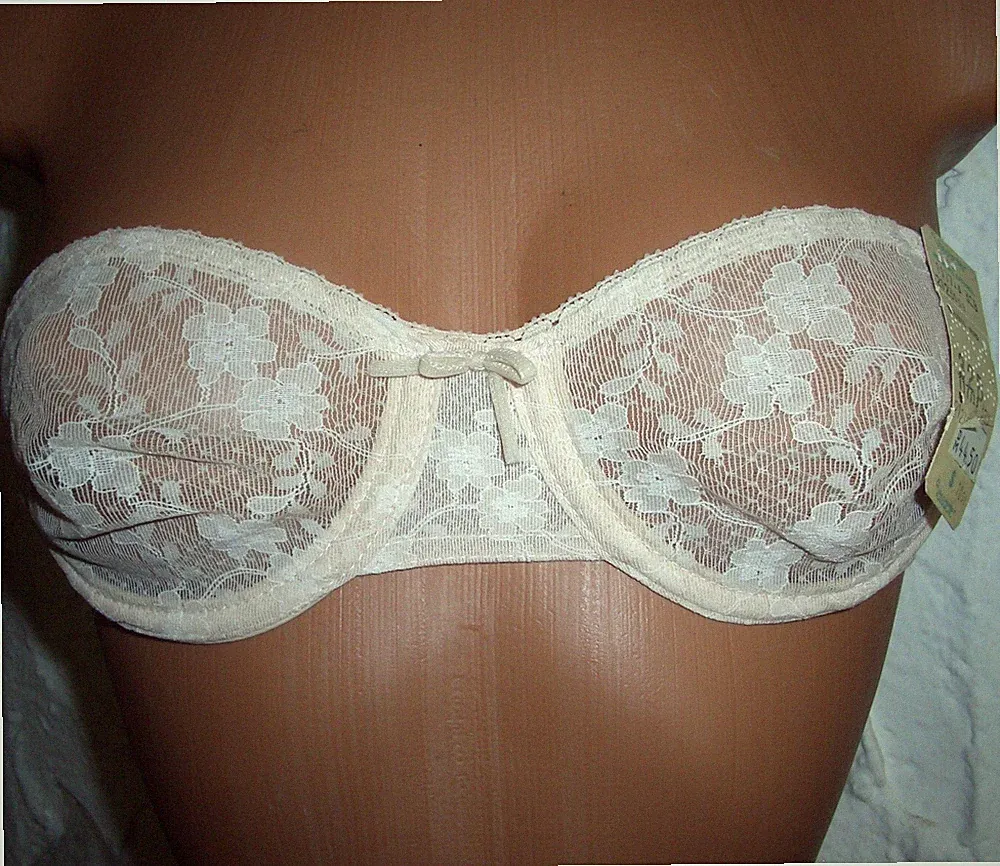 RAR Vintage Spitzen Büstenhalter trägerloser BH Vassarette 70 B nude NEU (m44)