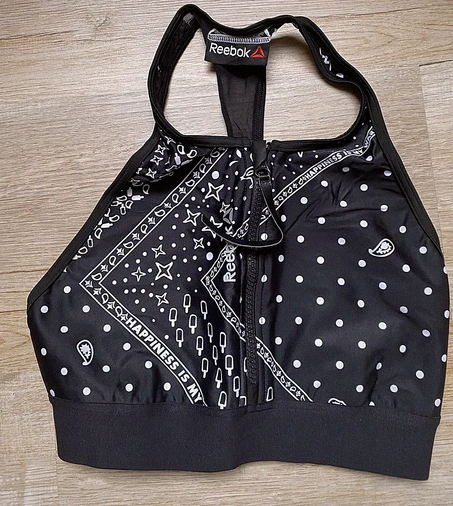 Reebok Sport Bh Bustier Croptop Paisley schwarz Gr S