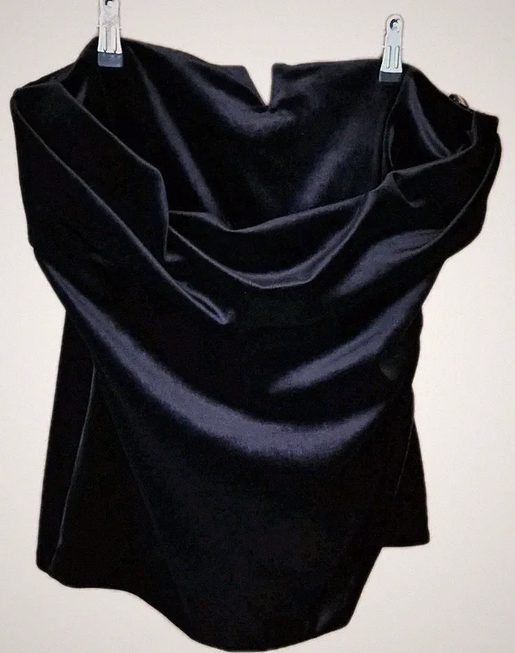 River Island Samt drapiert Bandeau Top schwarz Wasserfallausschnitt Gr 18