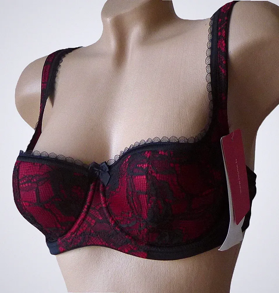Rosme Balconette BH schwarz rot Halbschale gepolstert mit Bügel breite Träger