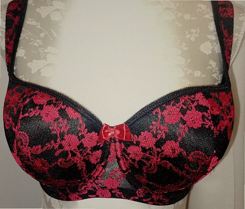 Rosme Gr. 70G Push up Balconette BH Schwarz mit Muster