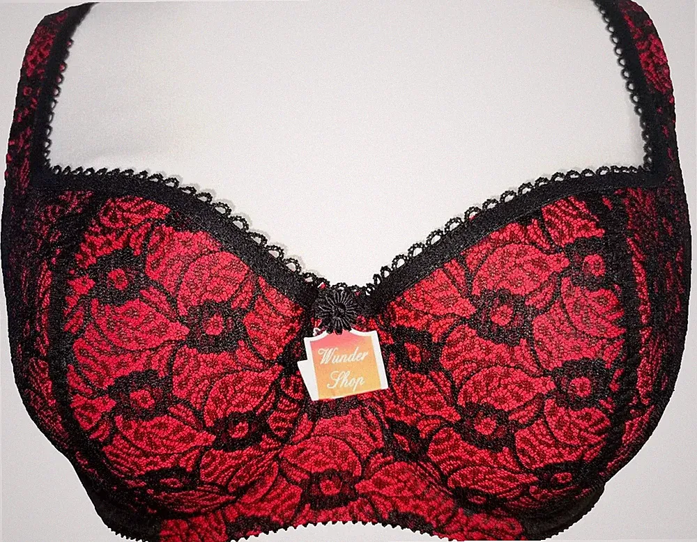 Rosme Gr. 75D Push up Balconette BH Schwarz mit Muster 13% Elasthan NEU