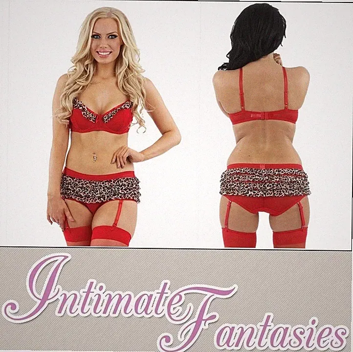 Rot Leopardenmuster BH Slip Straps Dessous Set Damen Sexy Übergröße 12-20