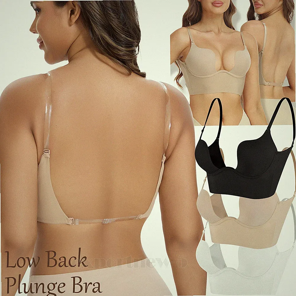 Rückenfrei Bügel BH Push-up Tiefer U-Ausschnitt Backless Durchsichtige Träger