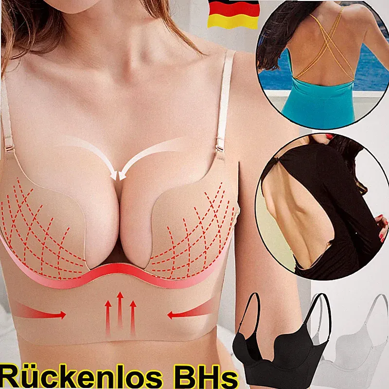 Rückenlos Damen BH Push Up BHs Bustier U Plunge mit Bügel Body Shaper Unsichtbar