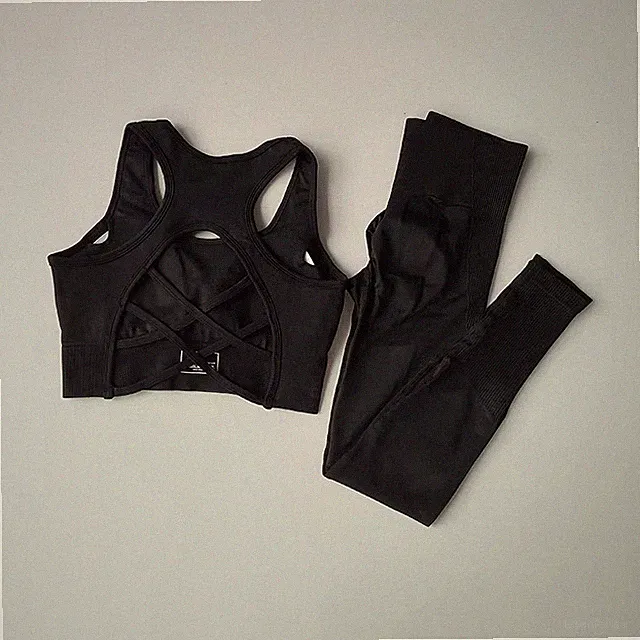 S M L Bauchfreies Top SPORTS Bh Hosen Leggings Satz Profi Fitness Yoga Kleidung