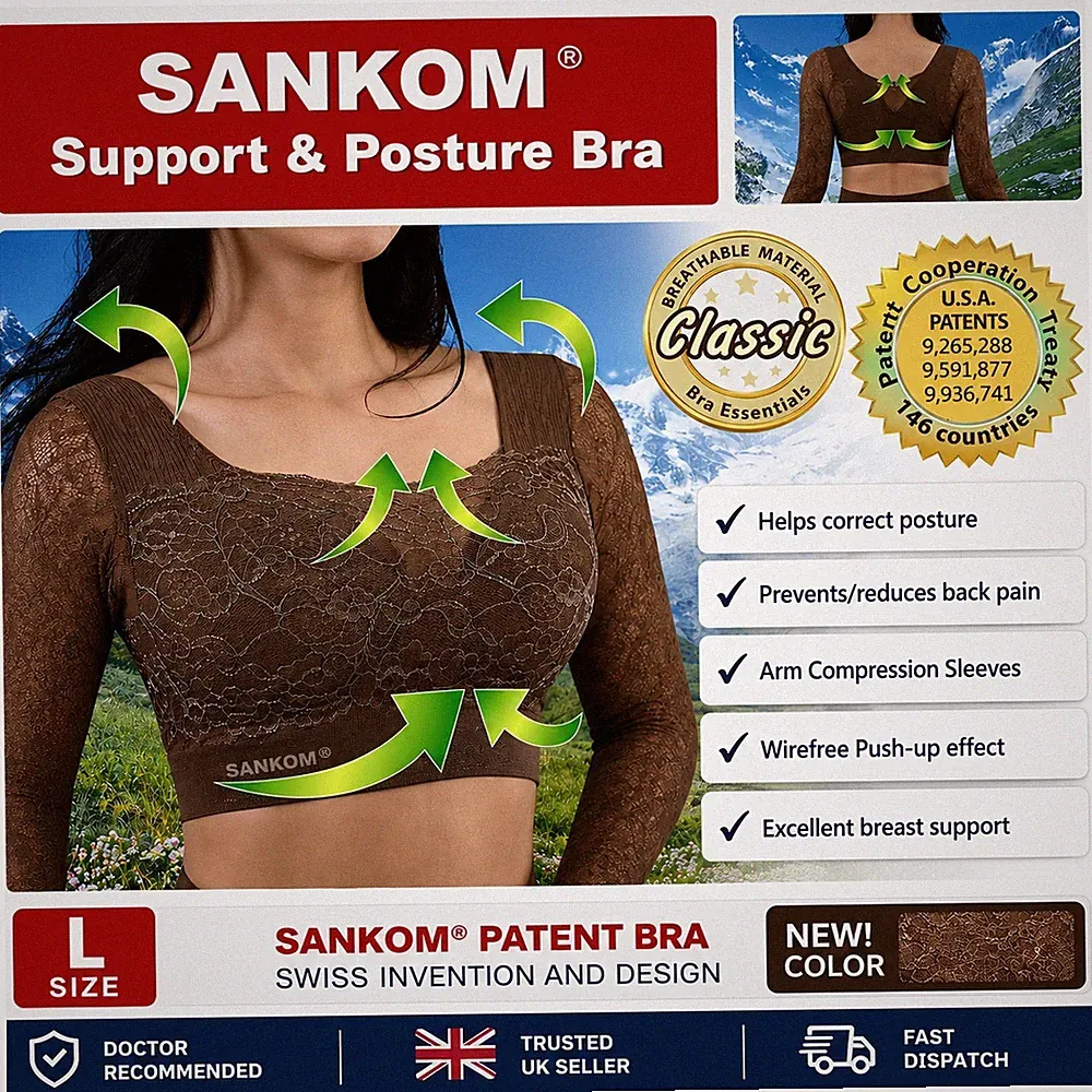 SANKOM Stütz Haltung BH Classic Spitze beige bügellos Rückenschmerzen Unterstützung Gr. L