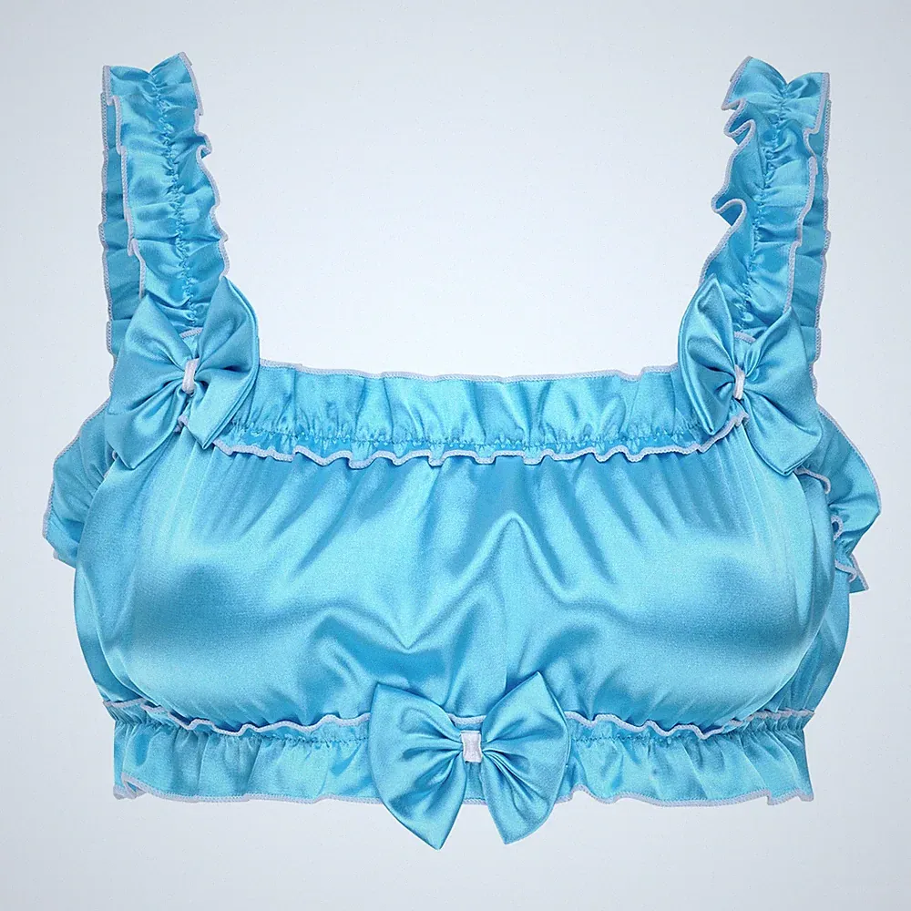 Satini Sissy Rüschen Rüschen tailliert seidig Satin Dessous Bralette Größen S bis XXL