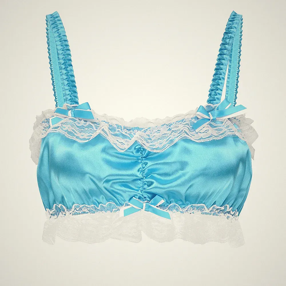 Satini Sissy Rüschen Spitze tailliert seidig Satin Dessous Bralette Größen S bis XXL
