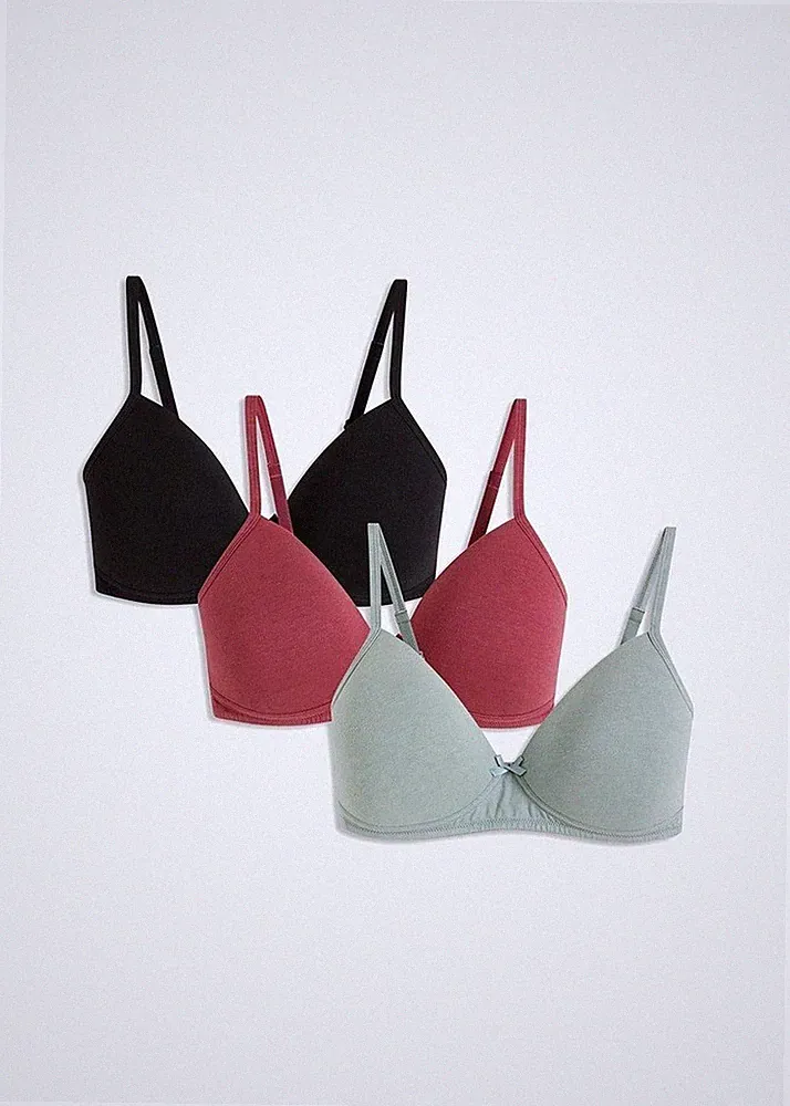 Schalen-BH 3er Pack Gr. 80 Cup C Schwarz Beere Salbei Damen-Unterwäsche Bra Neu