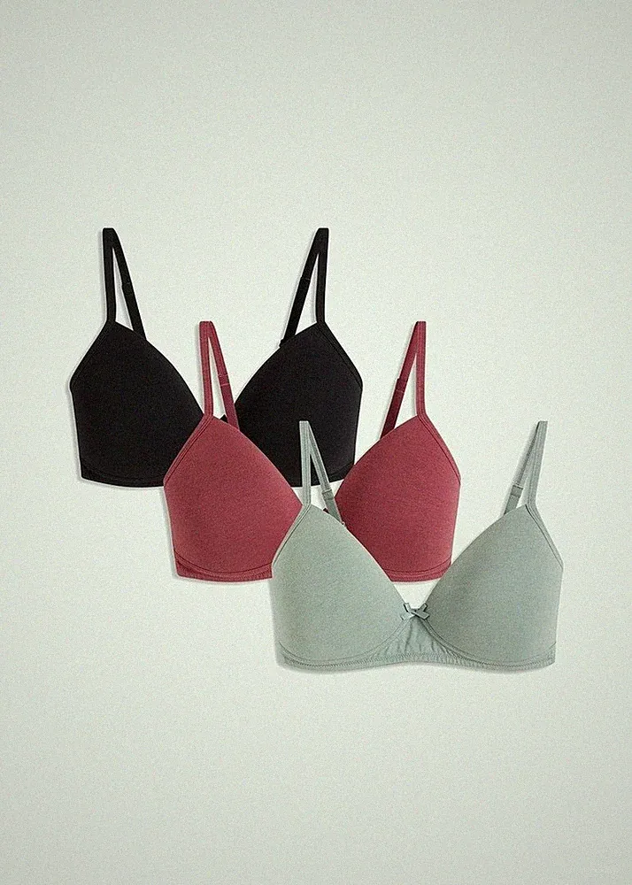 Schalen-BH 3er Pack Gr. 80 Cup C Schwarz Beere Salbei Unterwäsche Bra Neu*