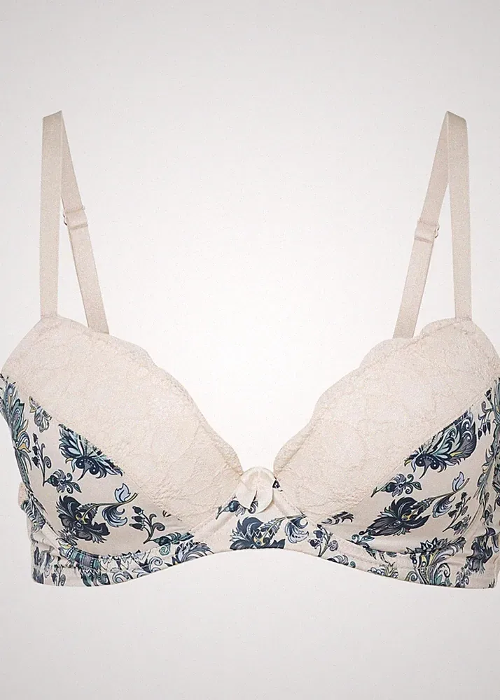Schalen BH mit Bügel Gr. (75) C Beige Geblümt Damen-Unterwäsche Bra Neu*