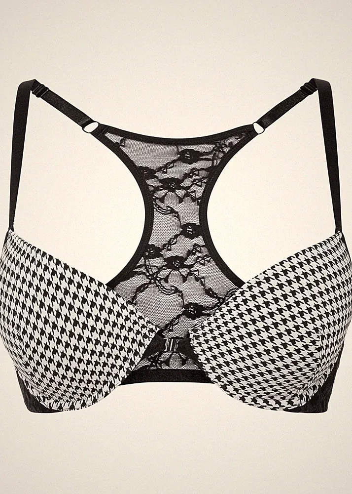 Schalen BH mit Bügel Gr. (75) C Schwarz Weiß Kariert Damen-Bra Dessous Neu*