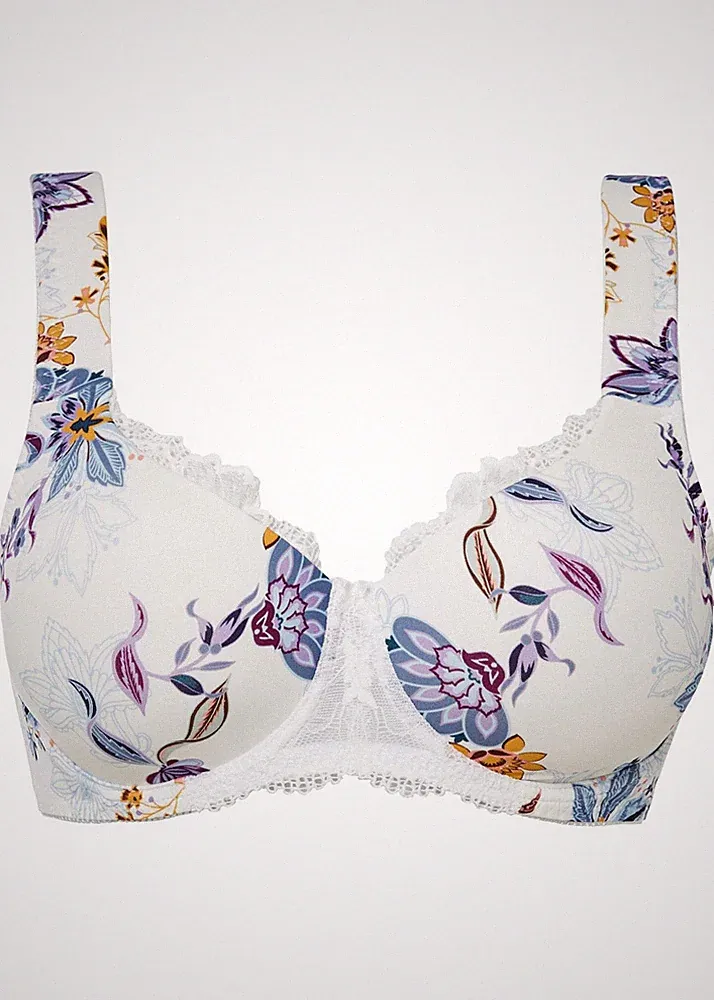 Schalen BH mit Bügel Gr. 75 Cup E Weiß Paisley Damen-Unterwasche Bra Neu