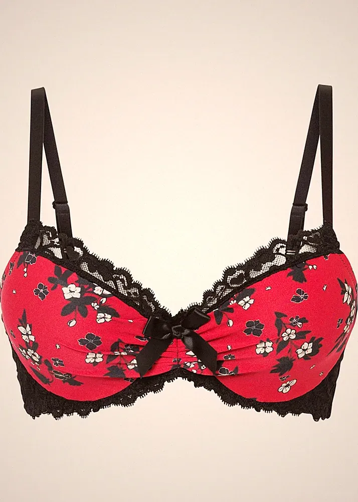 Schalen BH mit Bügel Gr. (80) B Dunkelrot Geblümt Damen-Unterwäsche Bra Neu*