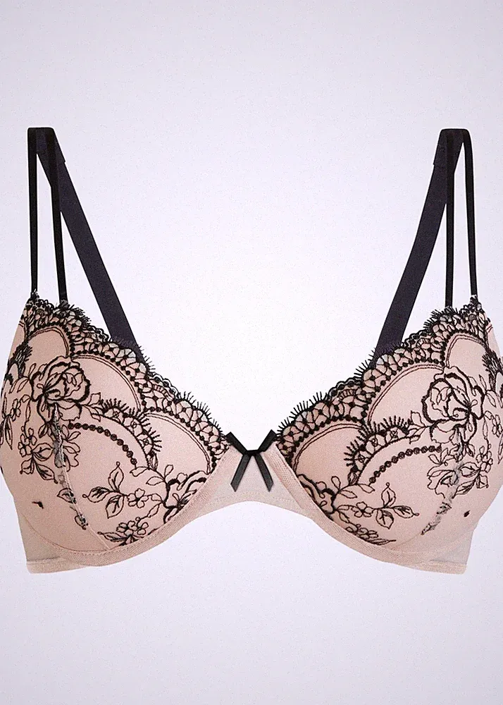 Schalen BH mit Bügel Gr. 85 Cup E Mattbeige Schwarz Damen-Unterwasche Neu