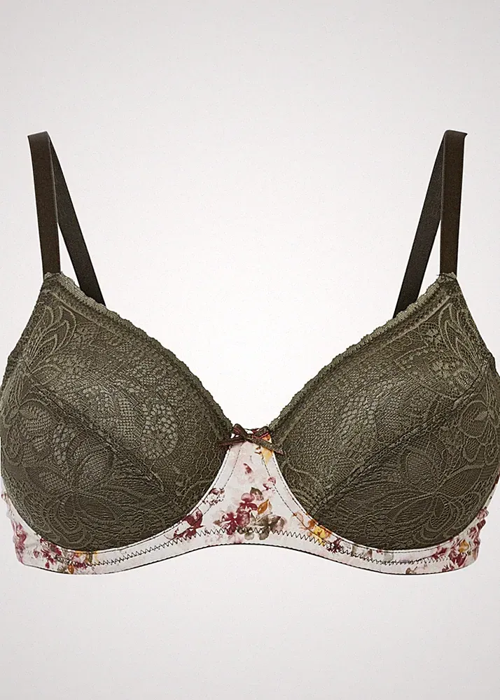 Schalen BH mit Bügel Gr. (85) E Olive Waldbeere Damen Bra Oberteil Neu*